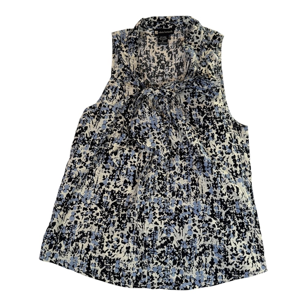 Valerie Bertinelli Linen Blend Tie-Front Tank Top  Abstract Floral  Medium‎